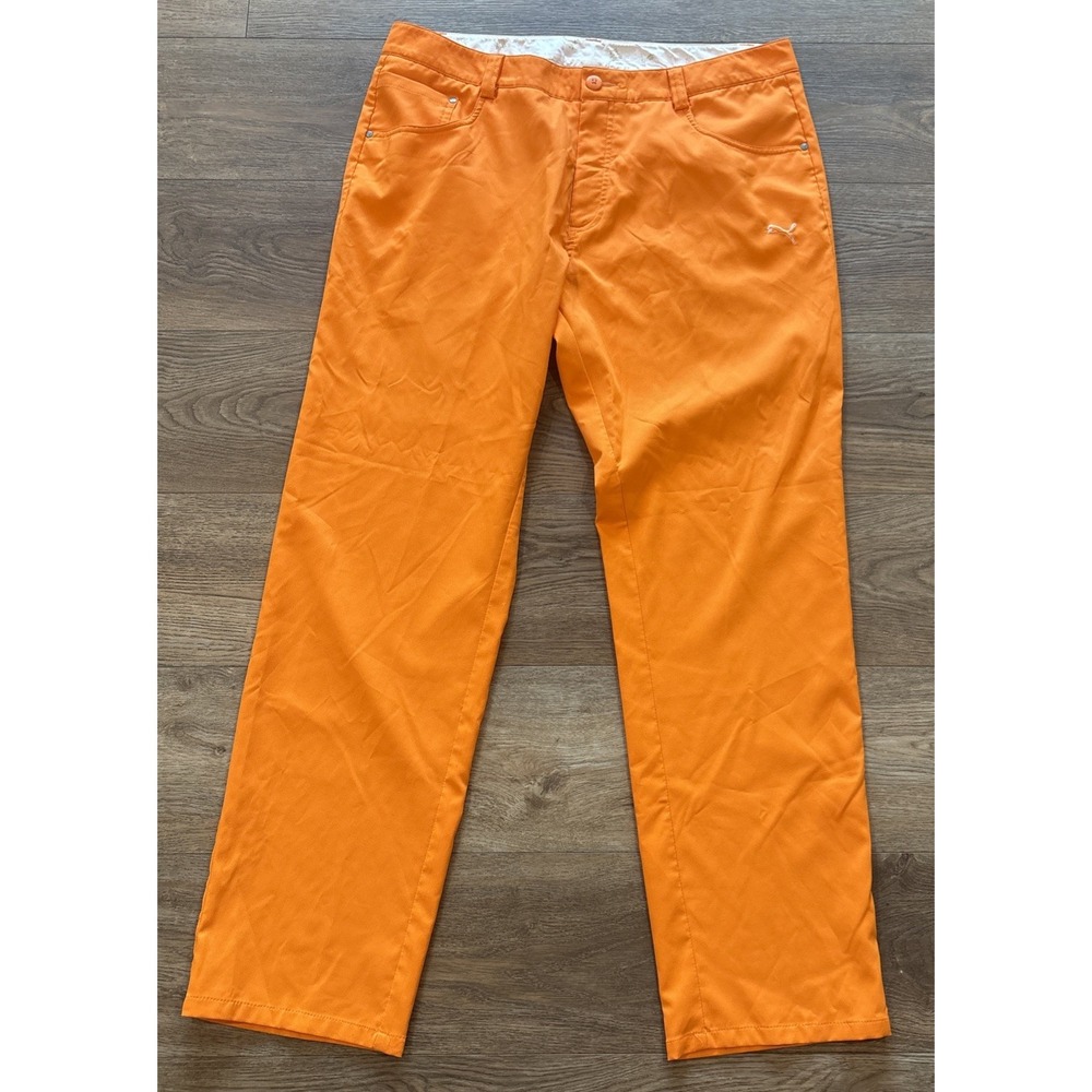 PUMA BRIGHT ORANGE RICKIE FOWLER GOLF FUN STATEMENT PANTS 36 x 32 GOLFING